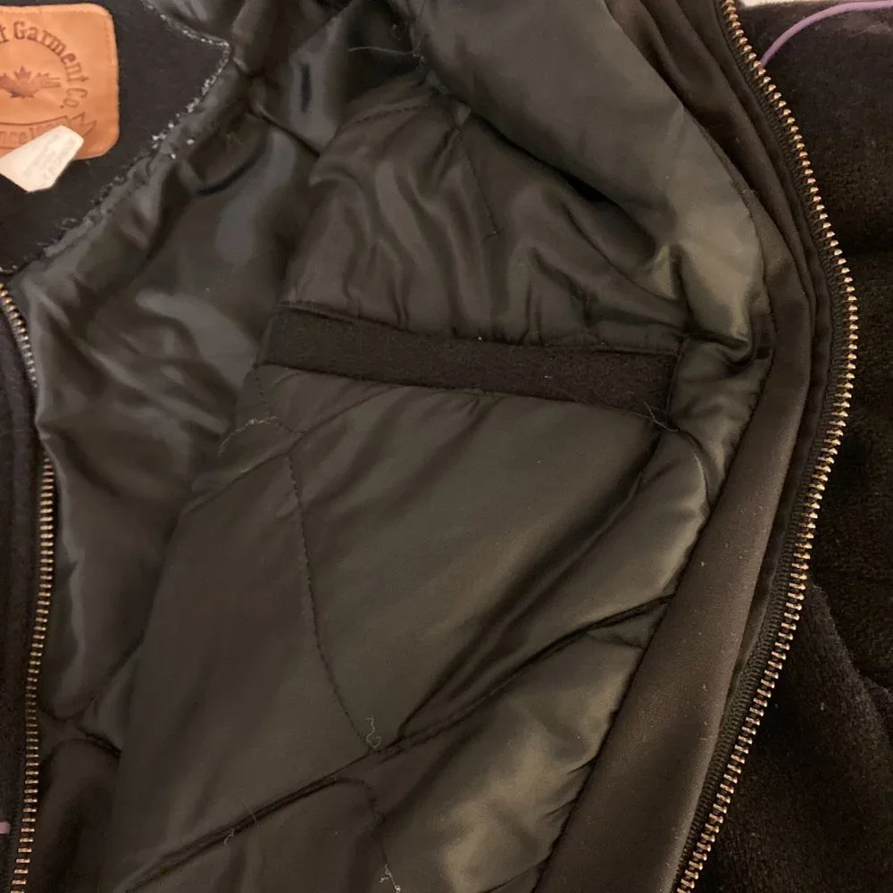 Black Wool Leather Bomber Vtg Jacket Southwest Graphic made in Canada - Picture 5 of 16